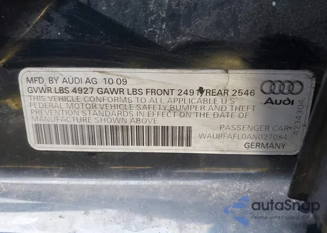 2010 Audi A4 2.0T Premium z USA, uszkodzony, nr VIN WAUBFAFL0AN027084